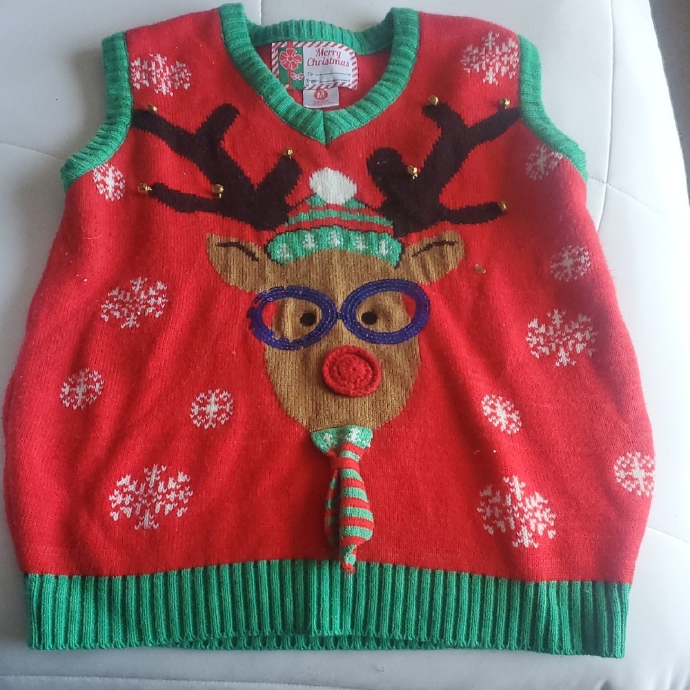 Holiday Christmas Reindeer Sweater - Red and Green